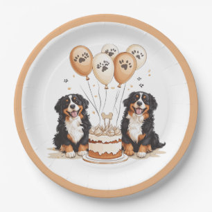 Happy Birthday Bernese Mountain Dogs Paper Plates