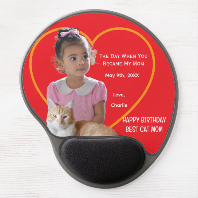 Happy Birthday Best Cat Mom Photo Name Red Gel Mouse Pad | Zazzle