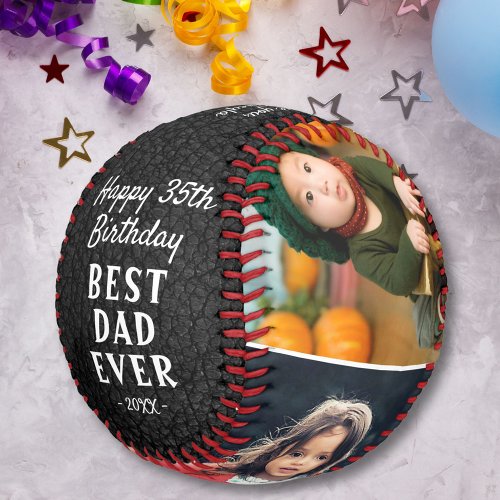 Happy Birthday Best Dad Black Leather 3 Photo Baseball