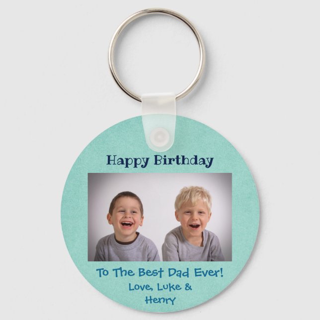 Happy Birthday Best Dad Ever Custom Photo Keychain (Front)