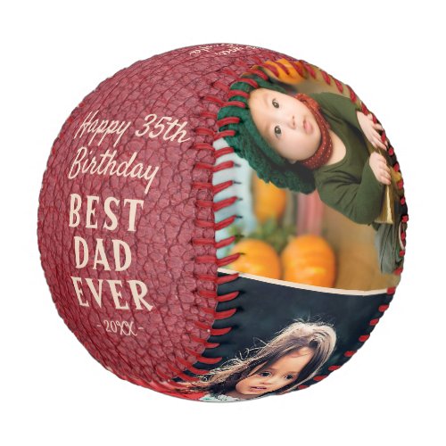 Happy Birthday Best Dad Red Leather 3 Photo  Baseball
