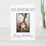 Happy Birthday Best Girlfriend Ever Photo  Holiday Card<br><div class="desc">A personal birthday card for your girlfriend,  this design features a white background with purple  font.  Upload your favorite photo.  The inside of the card has an amazing message.  Order yours today!

Stock Photography © Shelley N.  https://www.flickr.com/photos/msgolightly/9511533669/in/album-72157635077961368/ and provided by Creative Commons | https://creativecommons.org/licenses/by/2.0/</div>
