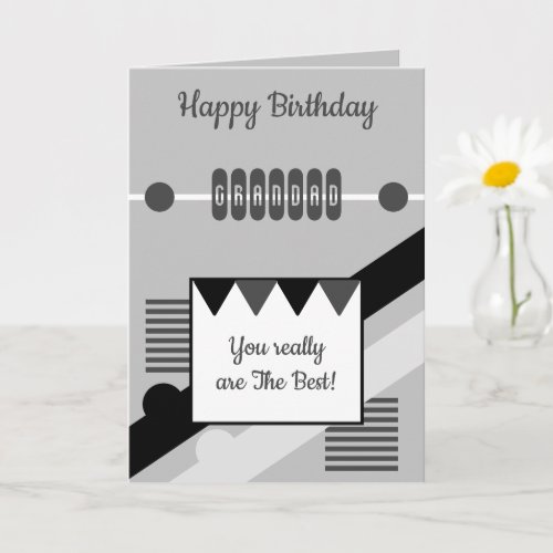 Happy Birthday best Grandad grey and black Card