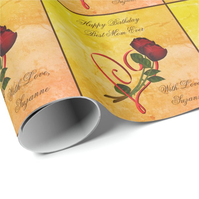 Happy Birthday Best Mom Red Roses Personalized Wrapping Paper (Roll Corner)