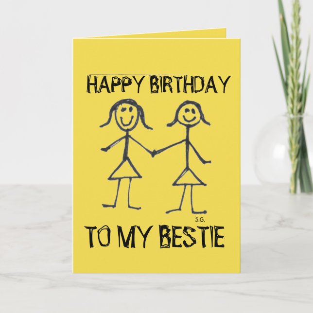HAPPY BIRTHDAY BESTIE BBF GREETING CARDS (Front)