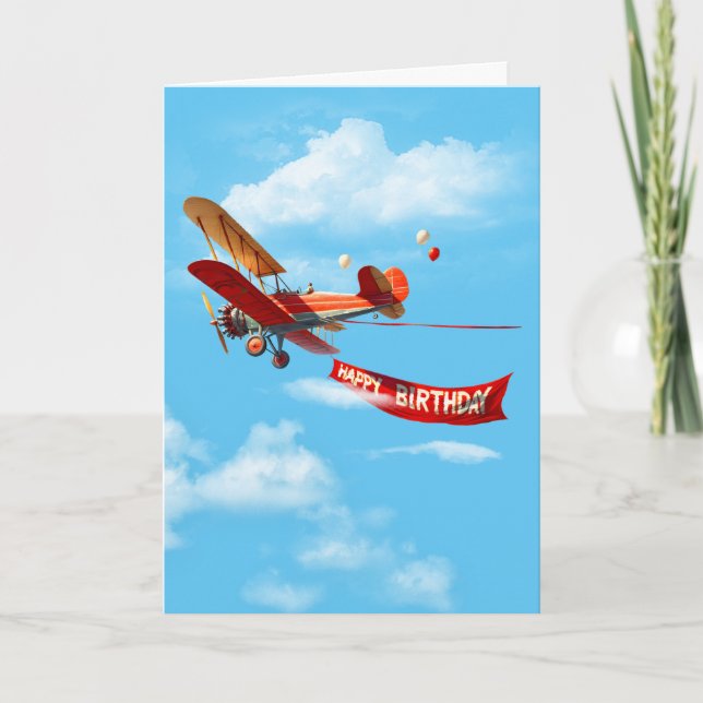 Happy Birthday Bi-Plane Card (Front)
