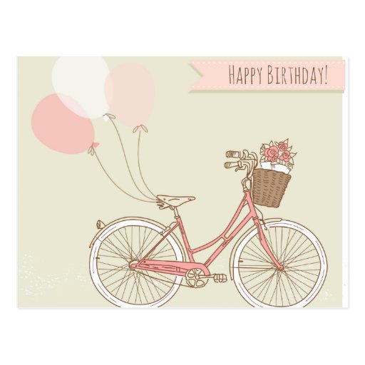 Happy Birthday Bicycle Girl Postcard | Zazzle