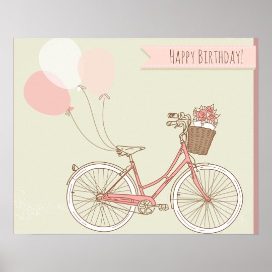 Happy Birthday Bicycle Girl Poster | Zazzle.com