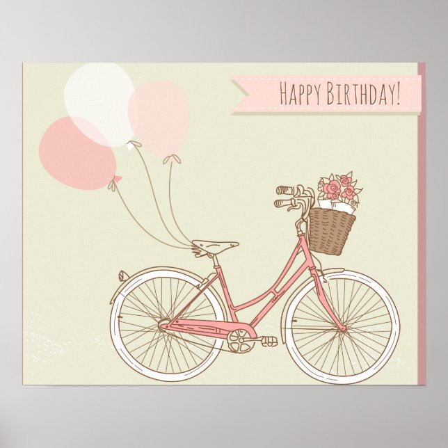 Happy Birthday Bicycle Girl Poster (Front)