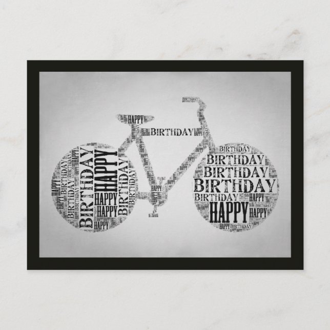 Happy Birthday Bicycle Typography Postcard (Front)