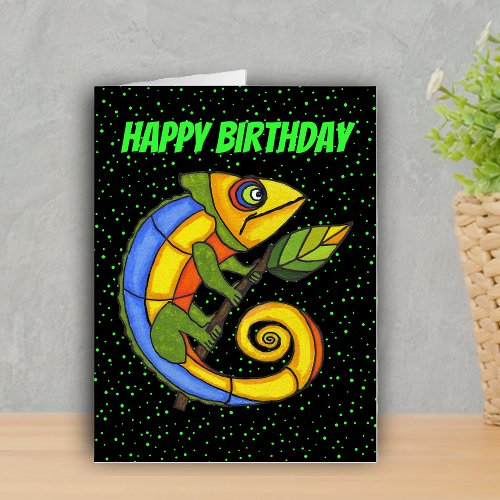 Happy Birthday Big Happy Colorful Lizard Dots Card