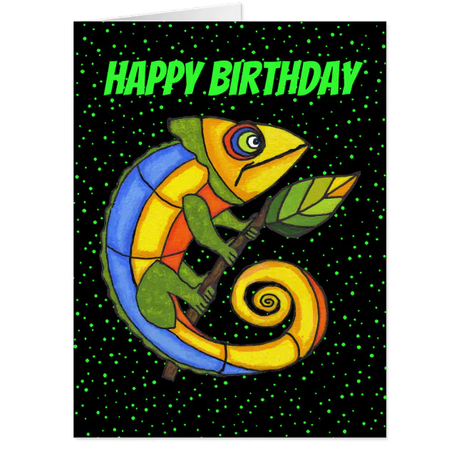 Happy Birthday Big Happy Colorful Lizard Dots Card | Zazzle