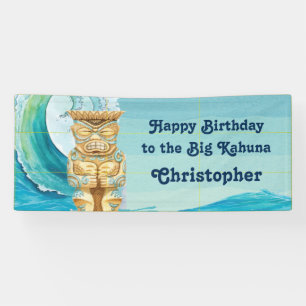 Happy Birthday Big Kahuna Beach Wave Tiki Banner