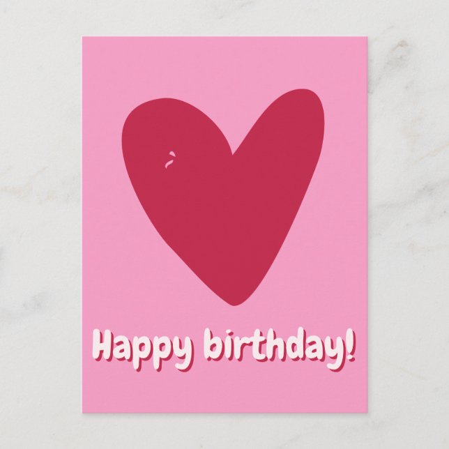 Happy Birthday - Big Raspberry Pink Heart Postcard (Front)