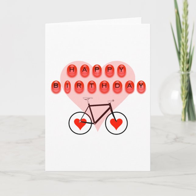 Happy Birthday Bike and Hearts Card (Front)