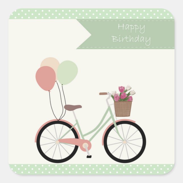 Happy birthday bike square sticker (Front)