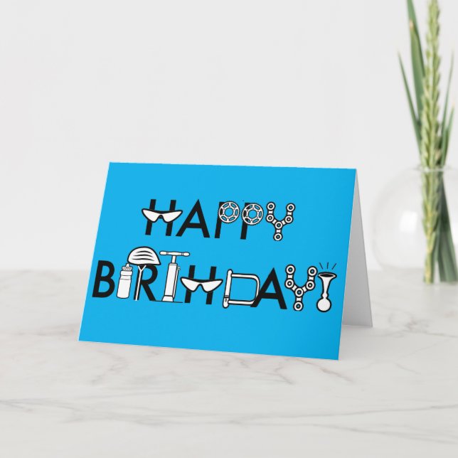 Happy Birthday Bike Style Blue Color Customizable Card (Front)