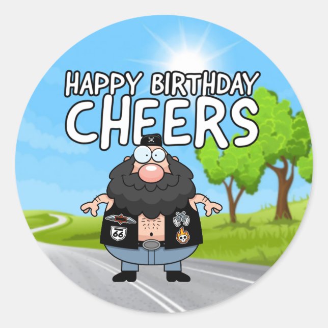  Happy Birthday Biker Dad Can Cooler Classic Round Sticker (Front)