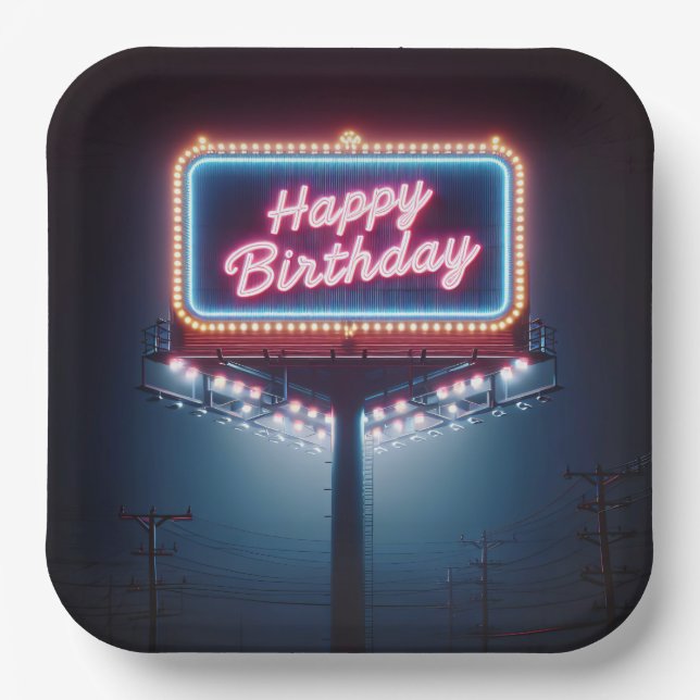 Happy Birthday Billboard Paper Plates (Front)