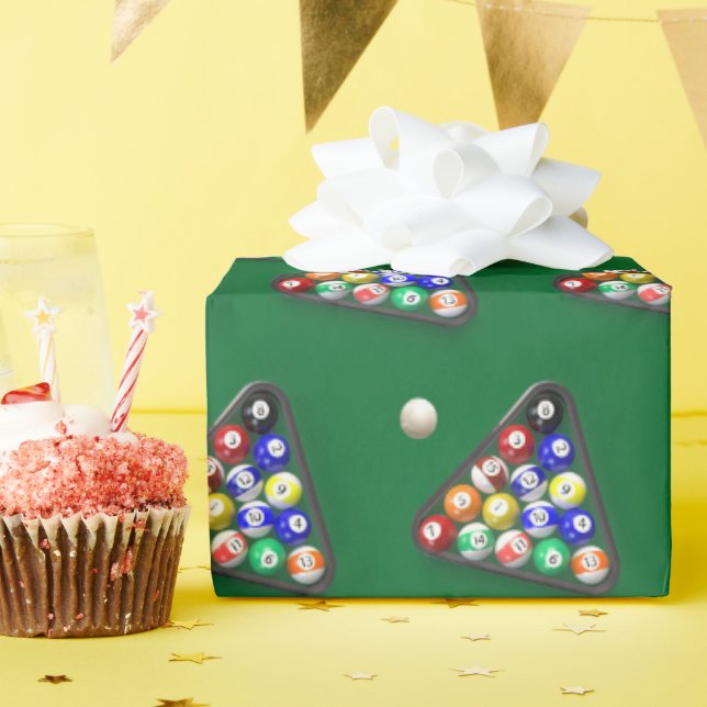 Happy Birthday Billiard Balls on Green Wrapping Paper (Birthday Party)