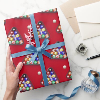 Happy Birthday Billiard Balls on Red Wrapping Paper