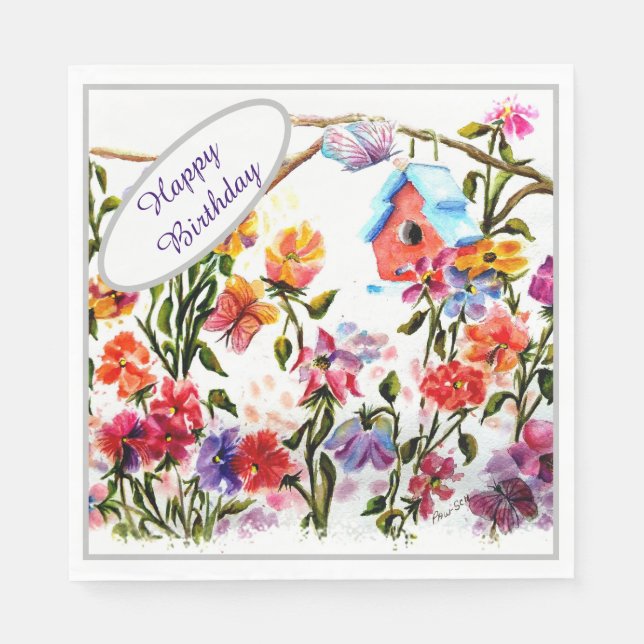 Happy Birthday Bird House Napkins (Front)