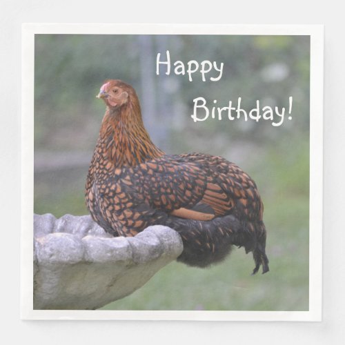 Happy Birthday Birdbath Chicken Paper Dinner Napkins