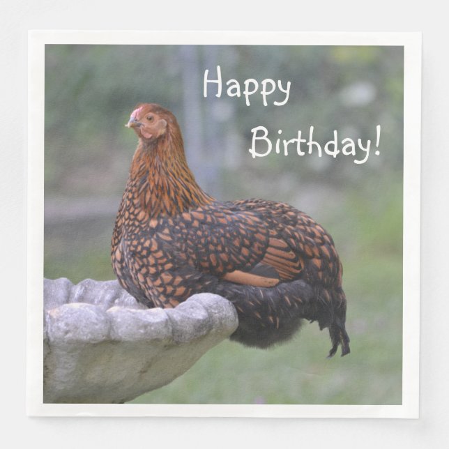 Happy Birthday Birdbath Chicken Paper Dinner Napkins (Front)