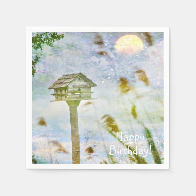 Happy Birthday Birdhouse Napkins (Front)