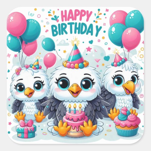 Happy Birthday Birds  Square Sticker