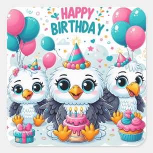 Happy Birthday Birds Square Sticker