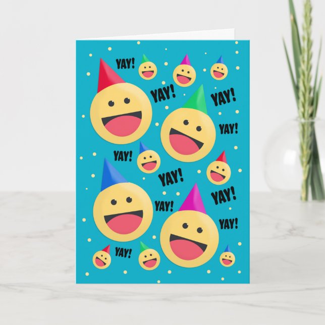 Happy Birthday Birth-YAY For Anyone Happy Emoji Holiday Card (Front)