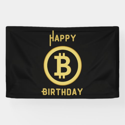 Happy Birthday Bitcoin Gold 25x4 Vinyl Banner