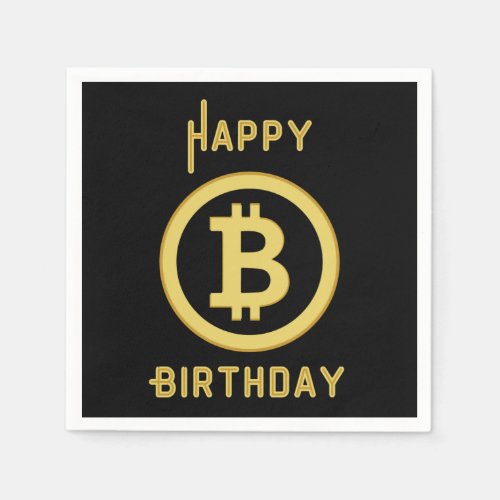 Happy Birthday Bitcoin Gold 3 Ply Napkins