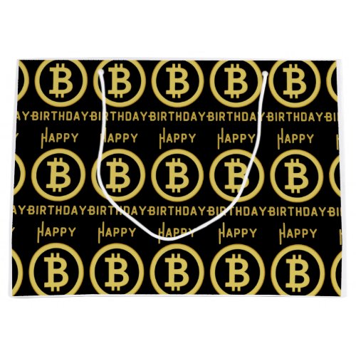 Happy Birthday Bitcoin Gold Large Gift Bag