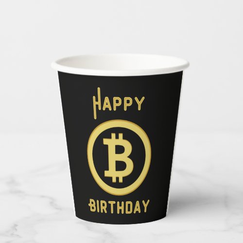 Happy Birthday Bitcoin Gold Paper Cups