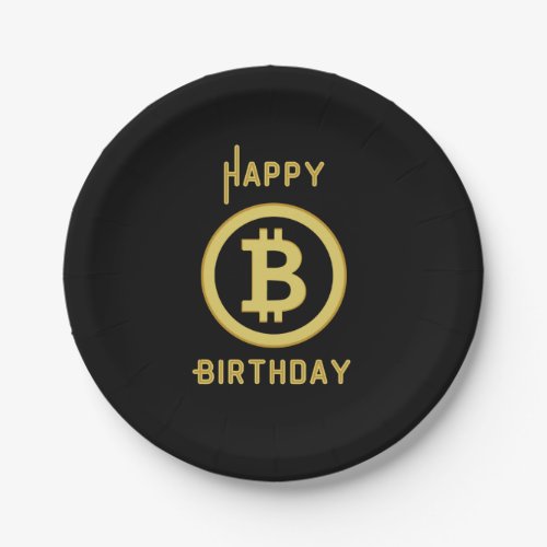 Happy Birthday Bitcoin Gold Paper Plates