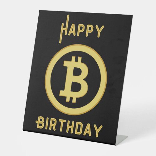 Happy Birthday Bitcoin Gold Pedestal Sign