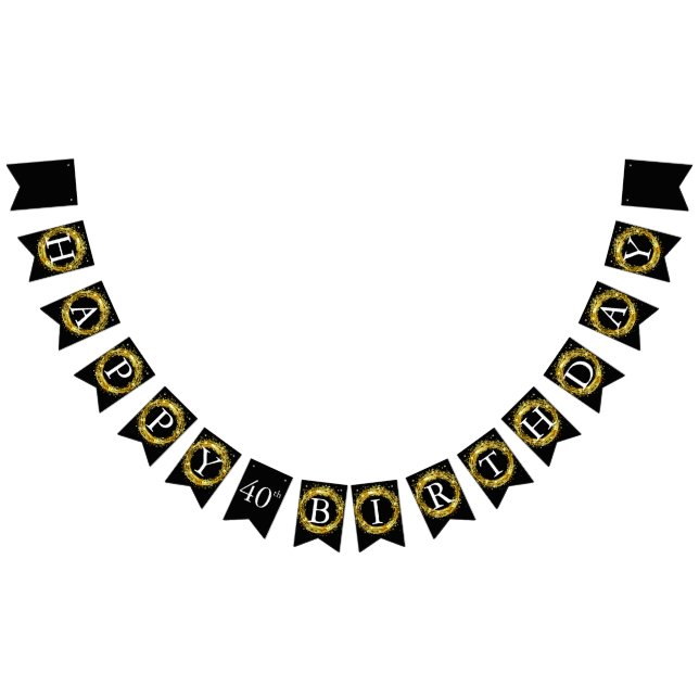 Happy Birthday 🎈 Black and Gold Bunting Flags (All)