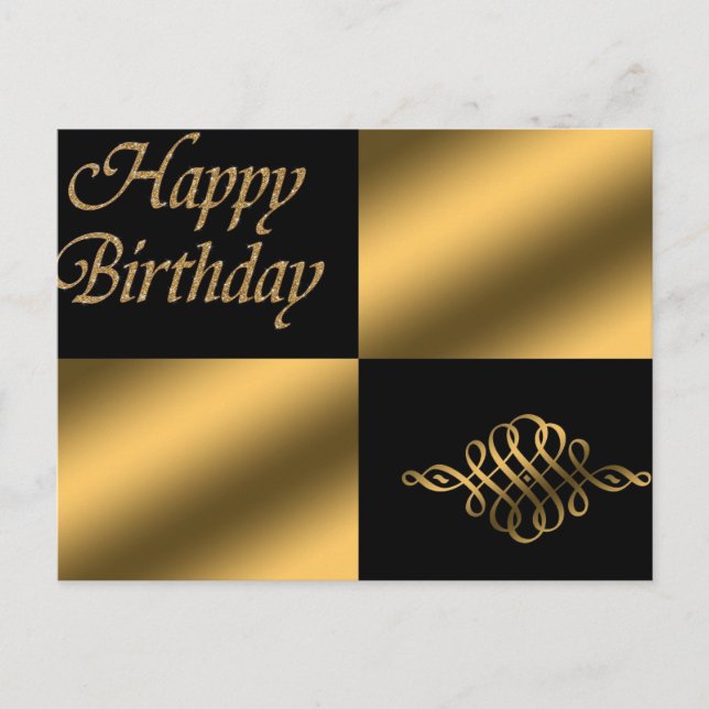 Happy Birthday Black and Gold  Postcard (Front)