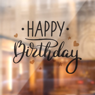 Happy Birthday Black and Gold Window Cling