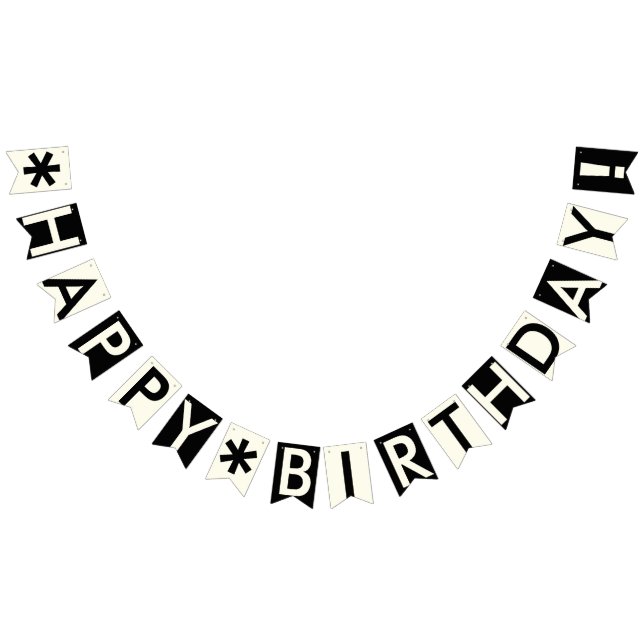 HAPPY BIRTHDAY BLACK AND IVORY WHITE BUNTING FLAGS (All)