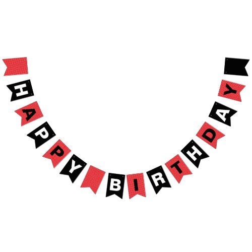 Happy Birthday Black and Red with White Polka Dots Bunting Flags