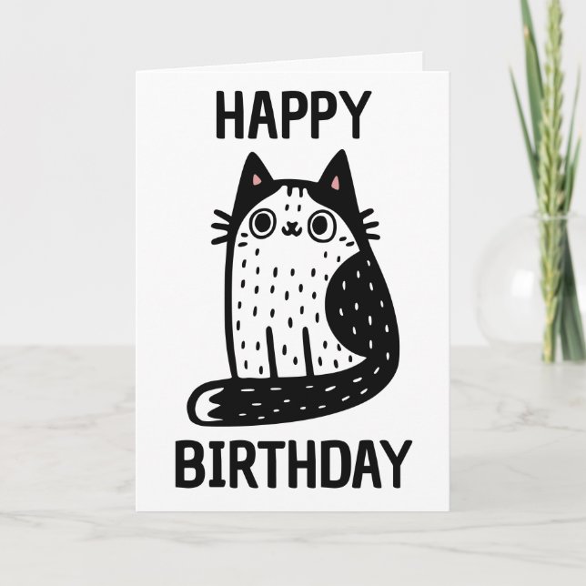 Happy Birthday Black And White Cat Card (Front)