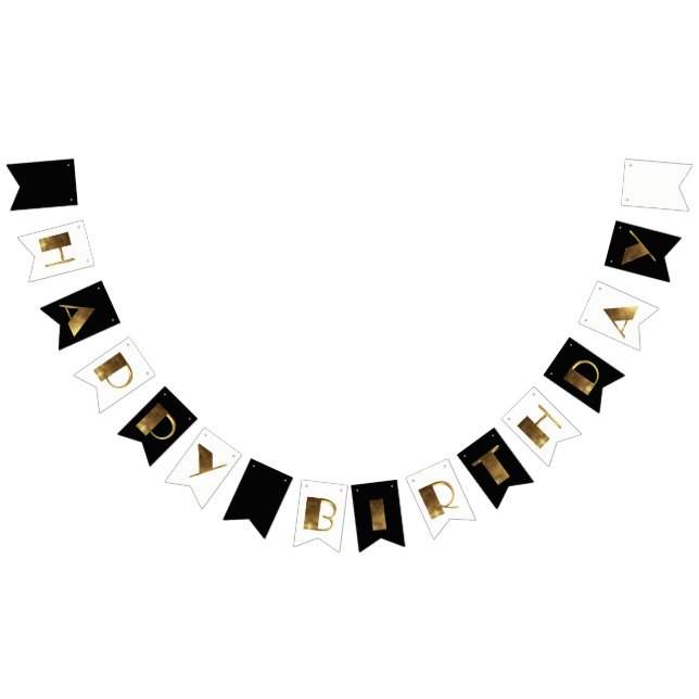 Happy Birthday Black and White Golden Typography Bunting Flags (All)