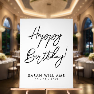 Happy Birthday Black and White Modern Script Acrylic Sign