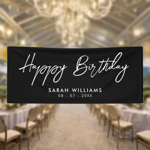 Happy Birthday Black and White Modern Script Banner