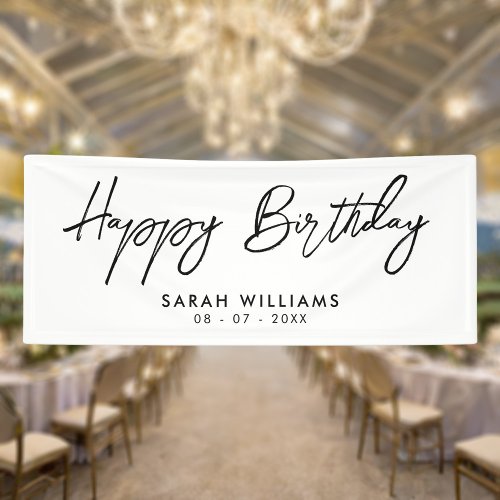 Happy Birthday Black and White Modern Script Banner