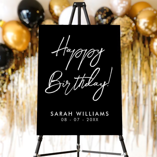Happy Birthday Black and White Modern Script Sign (Creator Uploaded)
