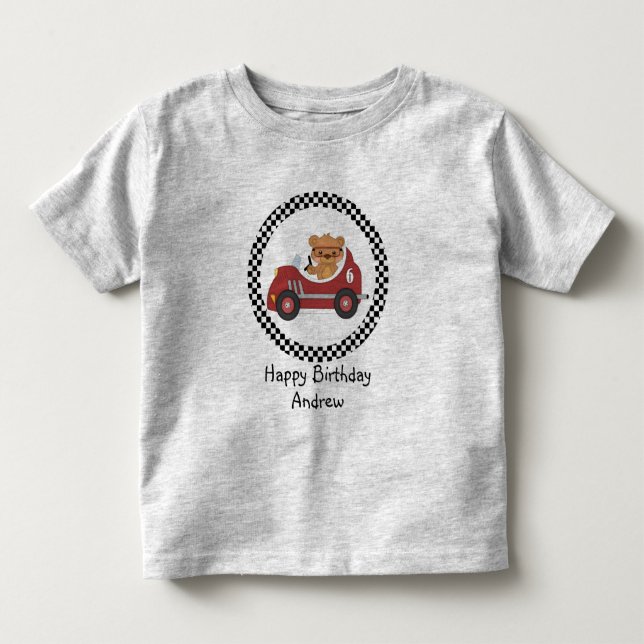 Happy Birthday Black and White Racing Bear Toddler T-shirt (Front)